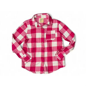 There Abouts Girls Pink White Checkered Button Down Flannel Size Large 14